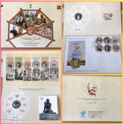 Extremely rare 2019 150 years of mahatma gandhi proof set joint issue with indian post set in orignal packing 150 rs silver coin.