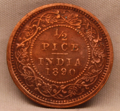 1/2 Pice Coin 1890 Victoria Empress Copper Coin