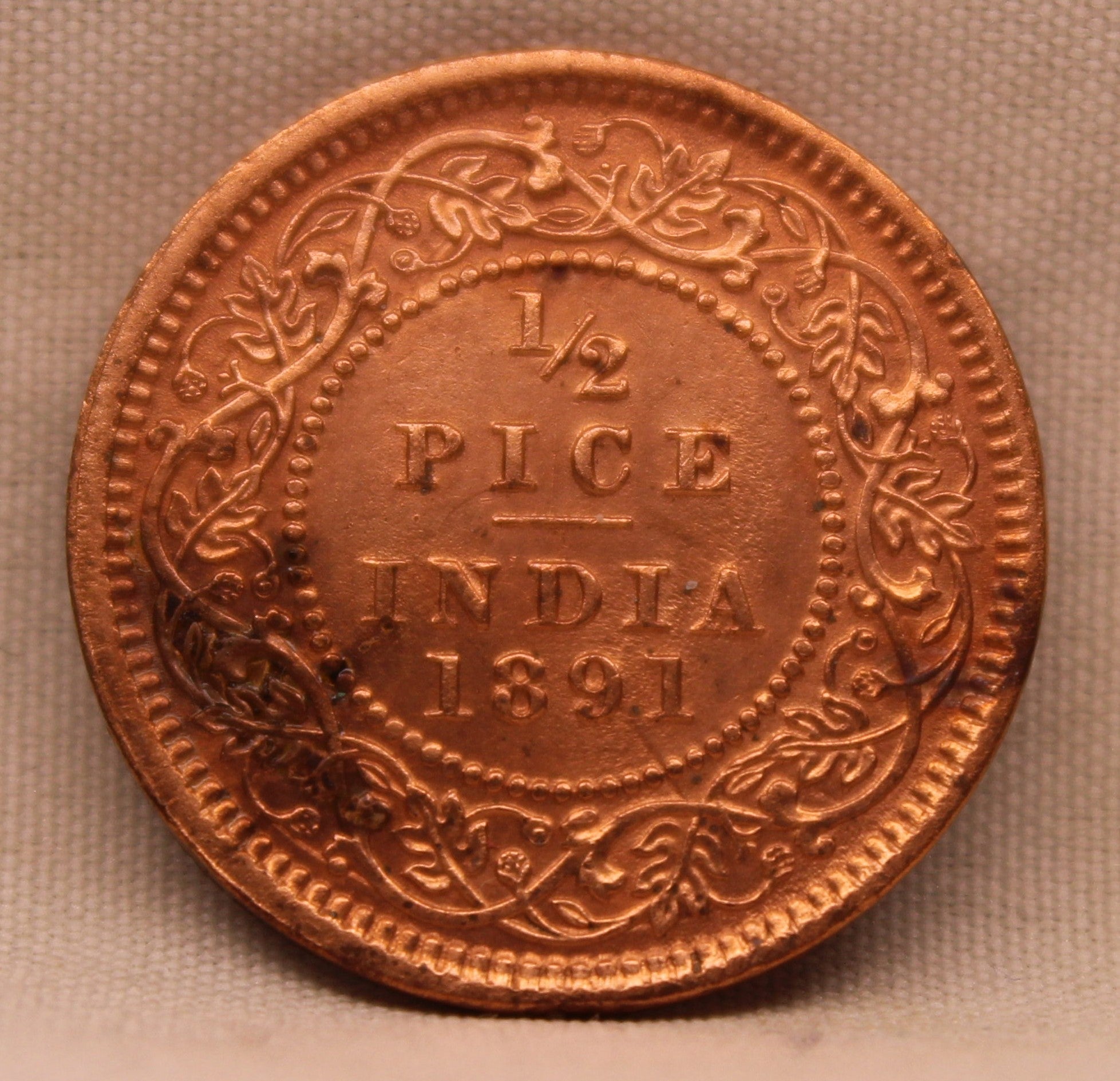 1/2 Pice Coin 1891 Victoria Empress Copper Coin