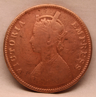 1/2 Anna  Coin of Victoria Empress of Calcutta Mint of 1877 Copper