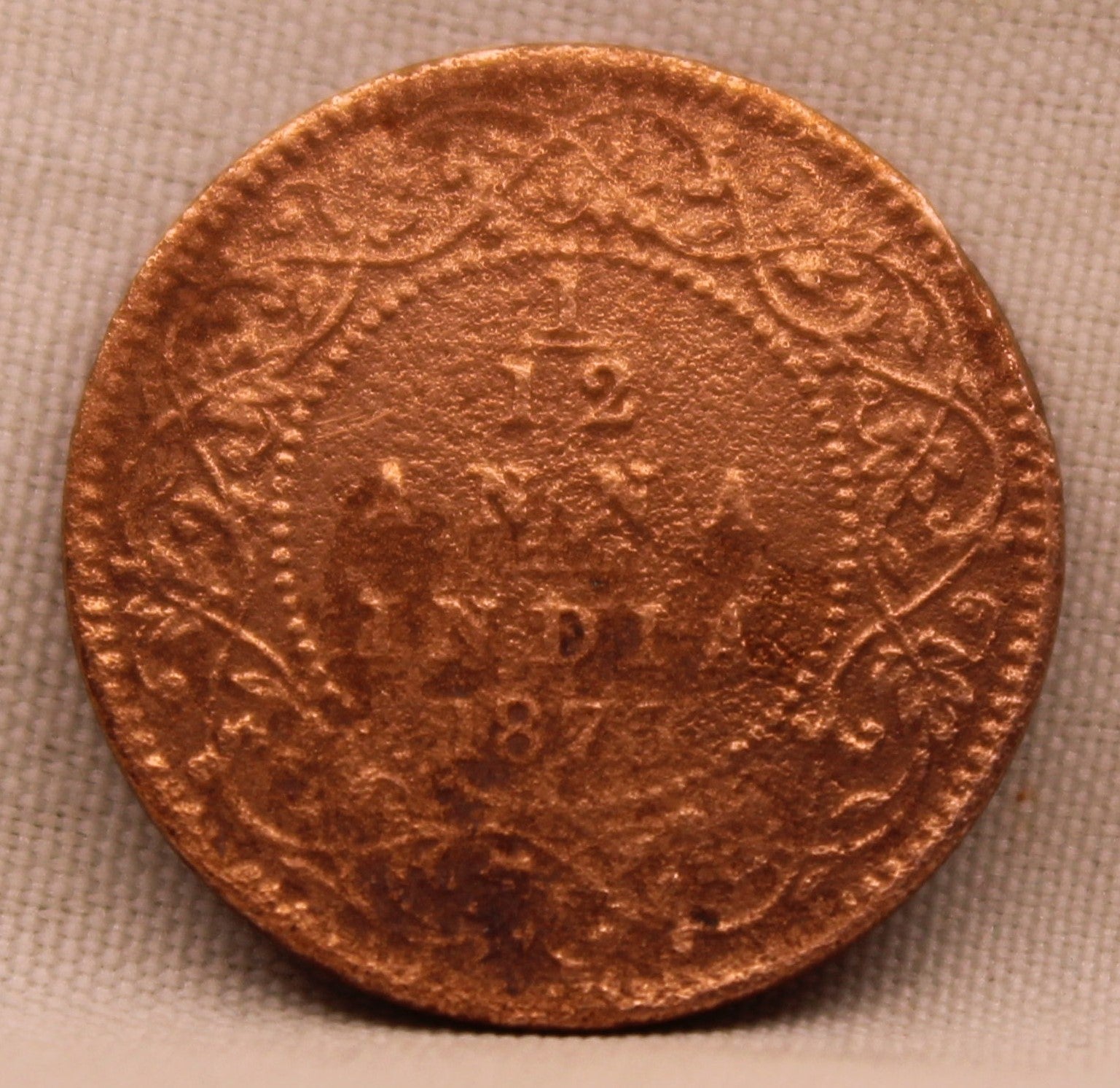 1/12 Anna 1875 Victoria Queen Copper Coin