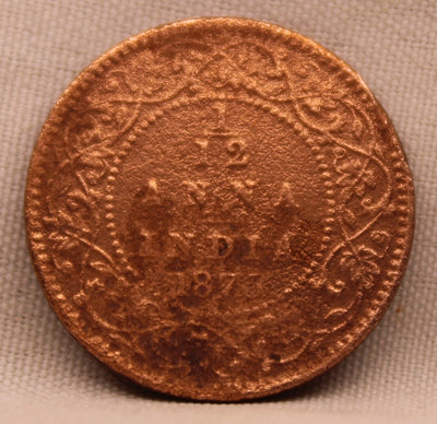 1/12 Anna 1875 Victoria Queen Copper Coin