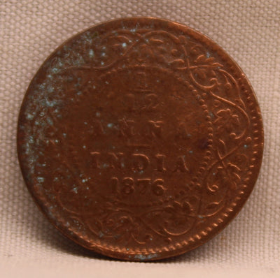 1/12 Anna 1876 Victoria Queen Copper Coin