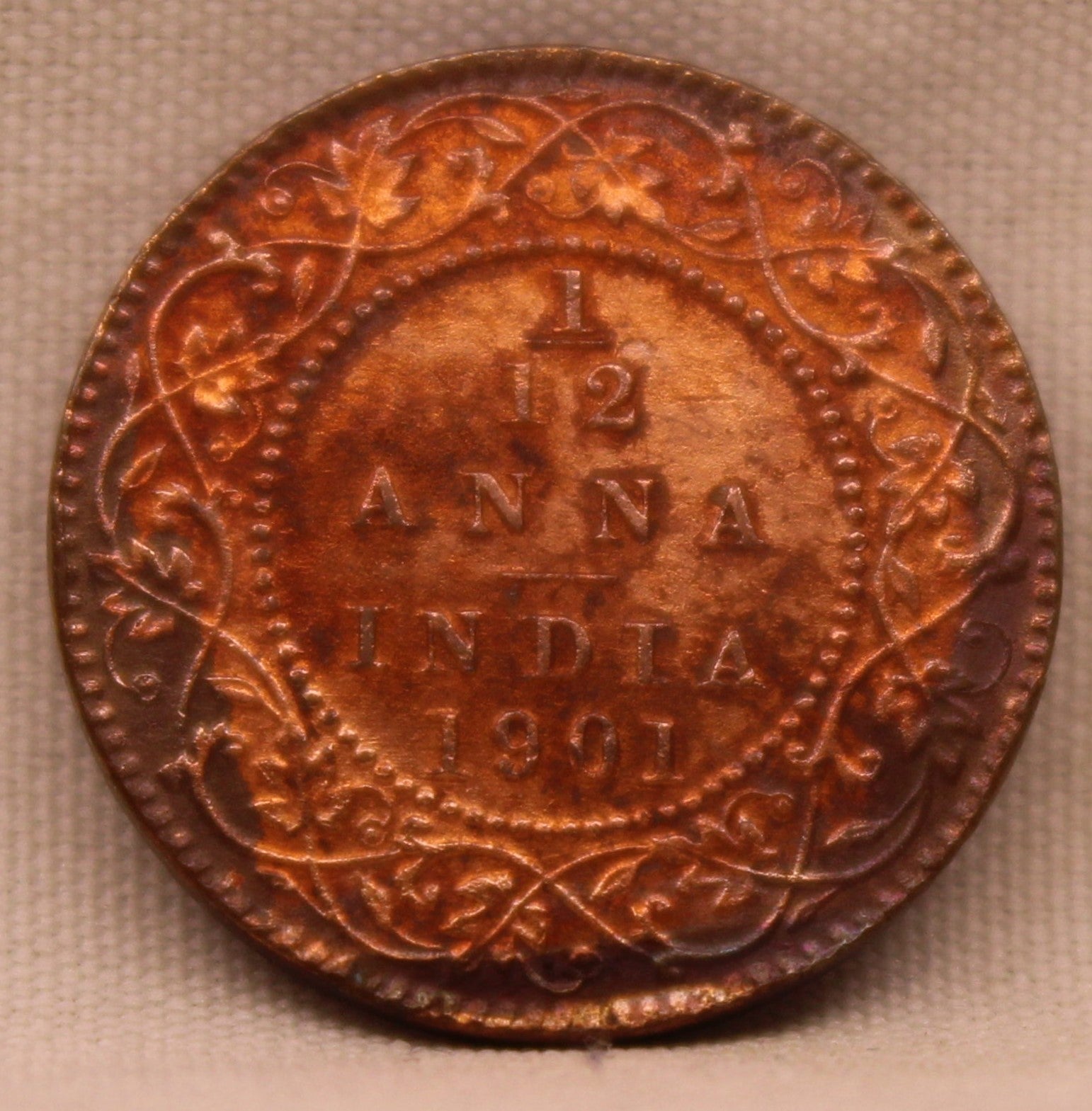 Copper 1/12 Anna Coin of Victoria Queen 1901 Calcutta Mint