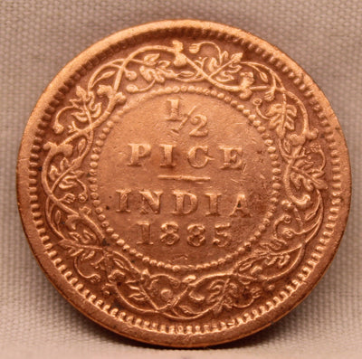 1/2 Pice Coin 1885 Victoria Queen Copper Coin