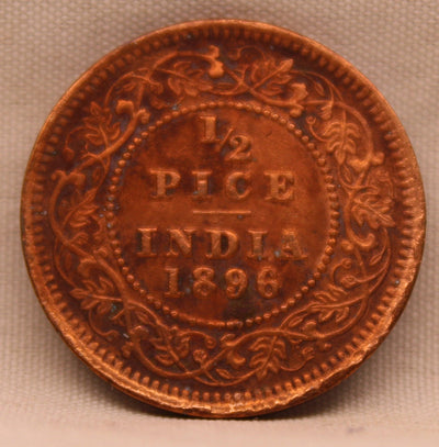 1/2 Pice Coin 1896 Victoria Queen Copper Coin