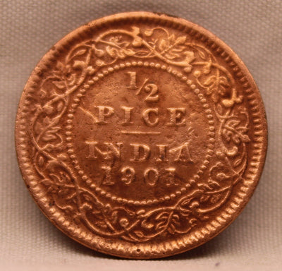 1/2 Pice Coin 1901 Victoria Queen Copper Coin