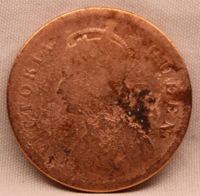 1/4 Anna 1874 Victoria Queen Copper Coin