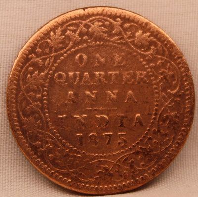 1/4 Anna 1875 Victoria Queen Copper Coin