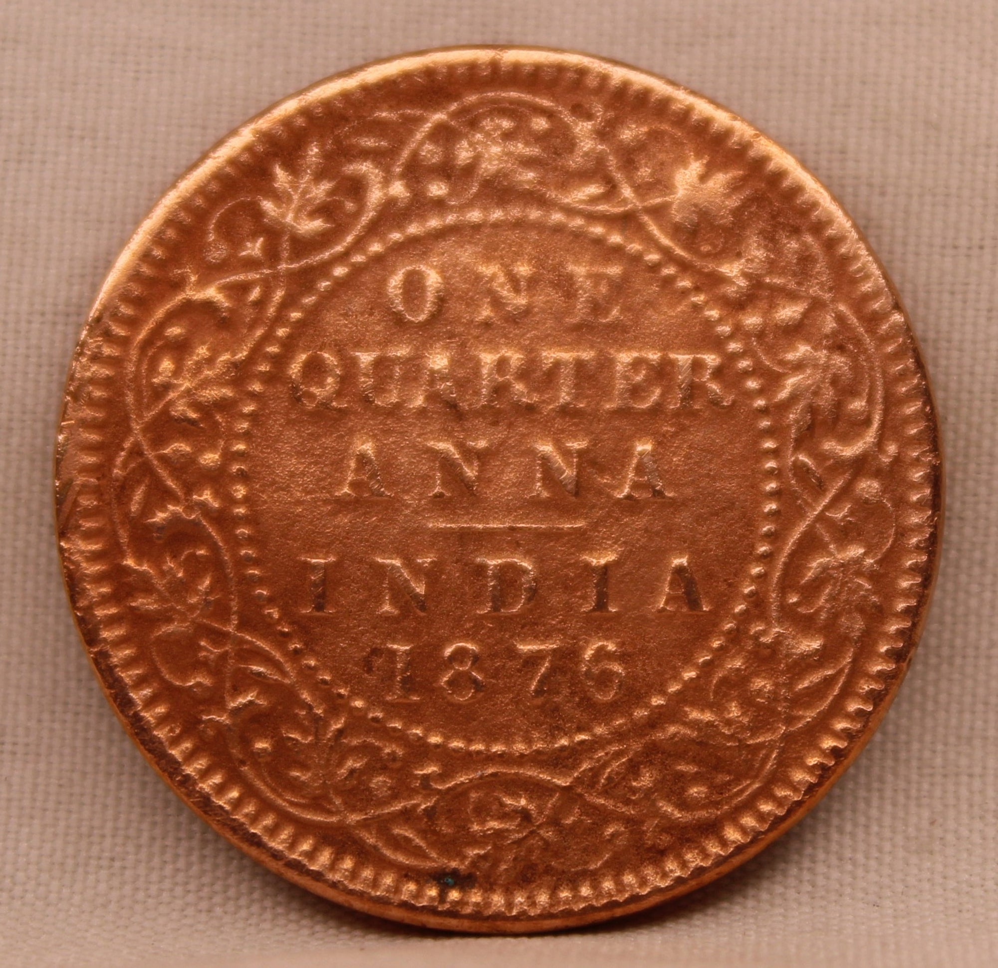 1/4 Anna 1876 Victoria Queen Copper Coin