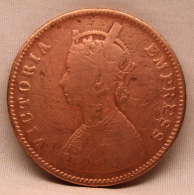 1/2 Anna  Coin of Victoria Queen of Calcutta Mint of 1877 Copper