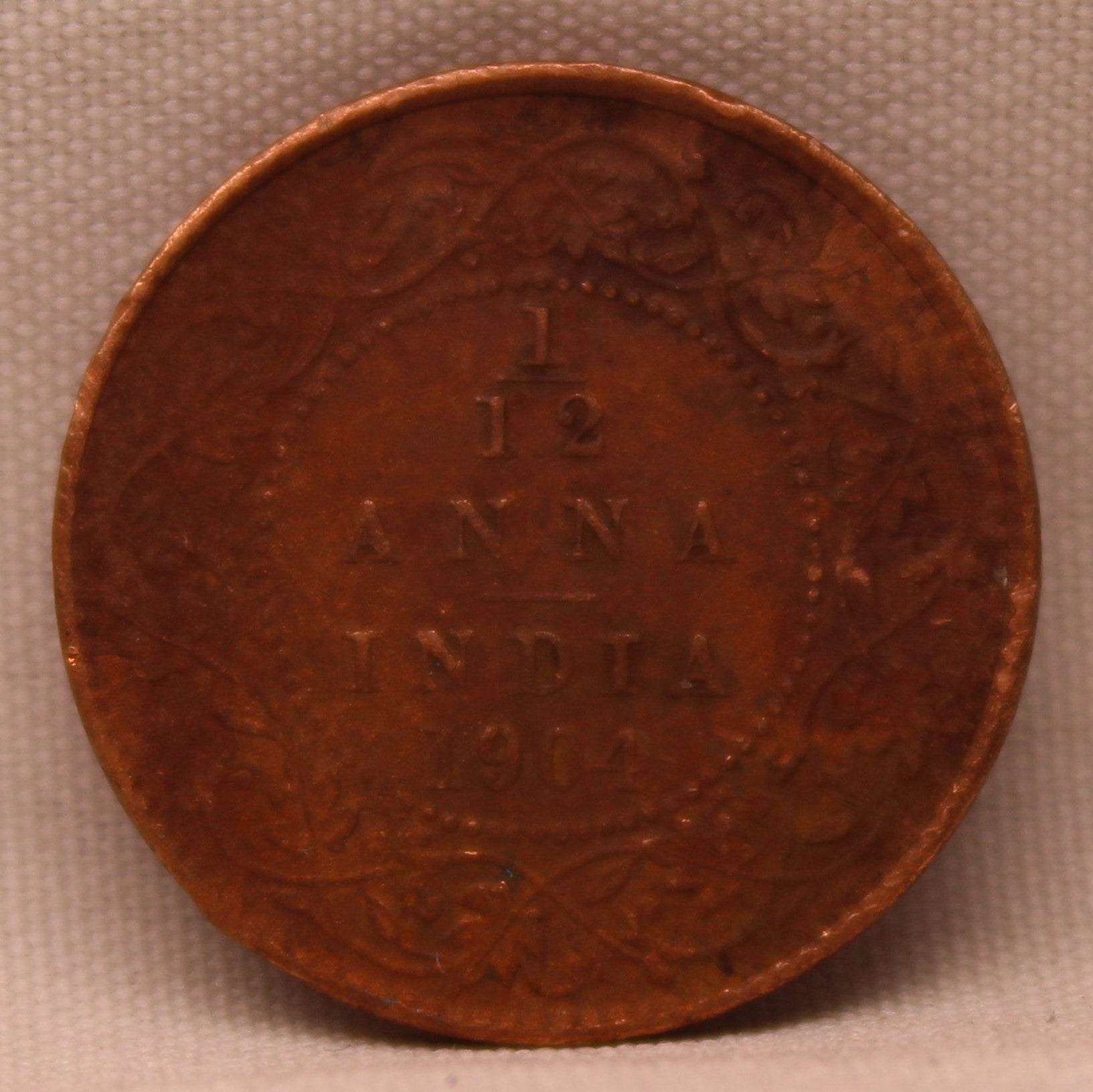 1/12 Anna Coin of Victoria Queen of Calcutta Mint of 1904 Copper