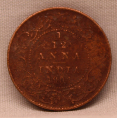 1/12 Anna Coin of Victoria Queen of Calcutta Mint of 1904 Copper