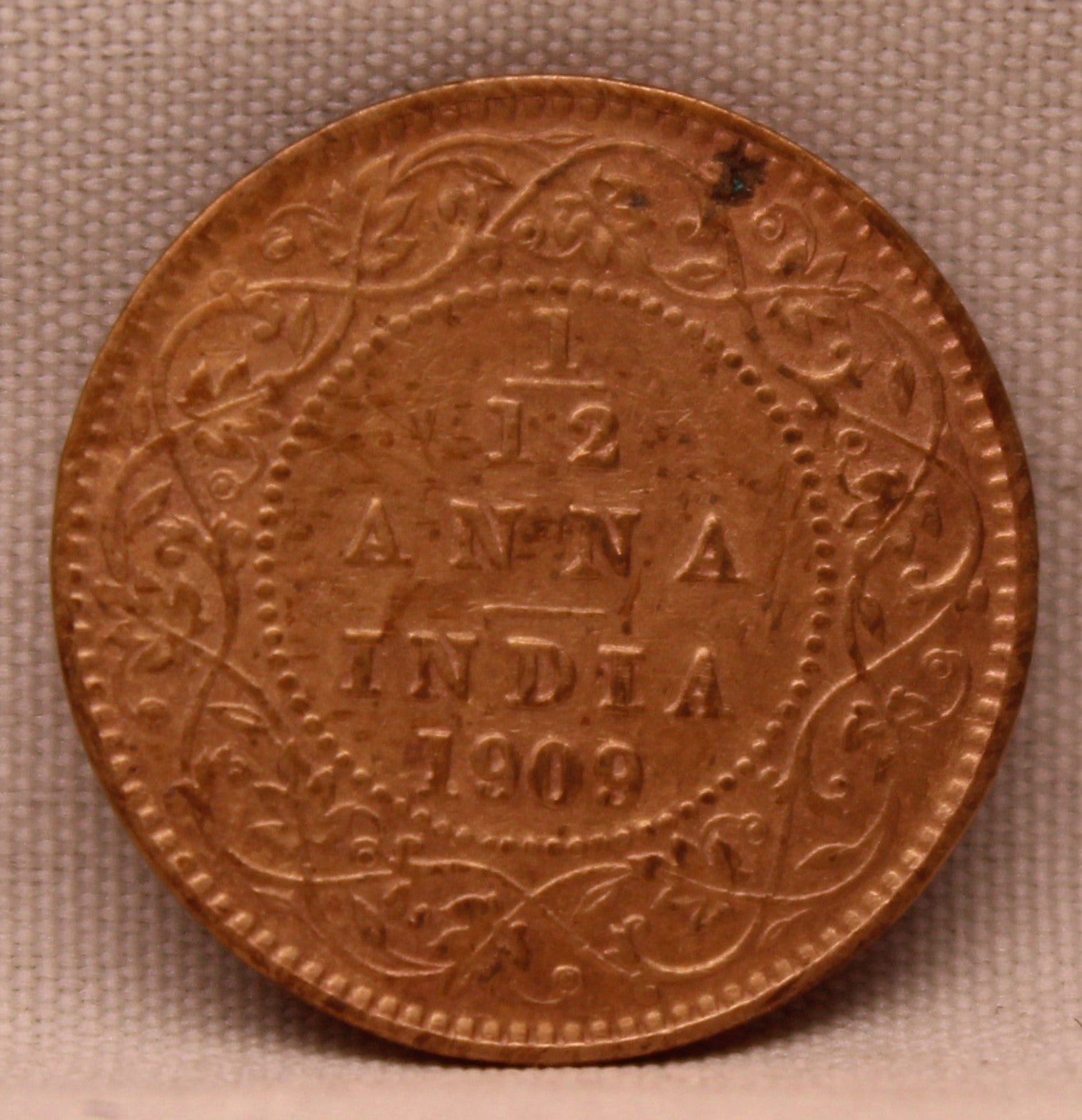 1/12 Anna Coin of Victoria Queen of Calcutta Mint of 1909 Copper