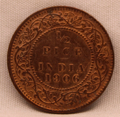 1/2 Pice Coin of King Edward VII of Calcutta Mint of 1906