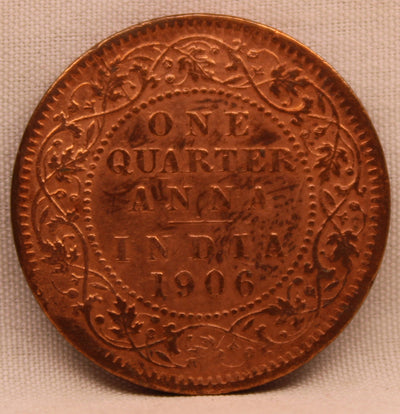 1/4 Anna Coin of King Edward VII of Calcutta Mint of 1906 Copper