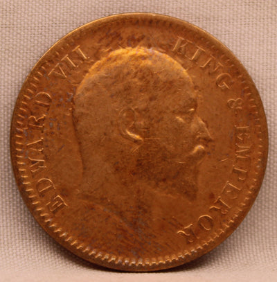 1/4 Anna Coin of King Edward VII of Calcutta Mint of 1907 Copper