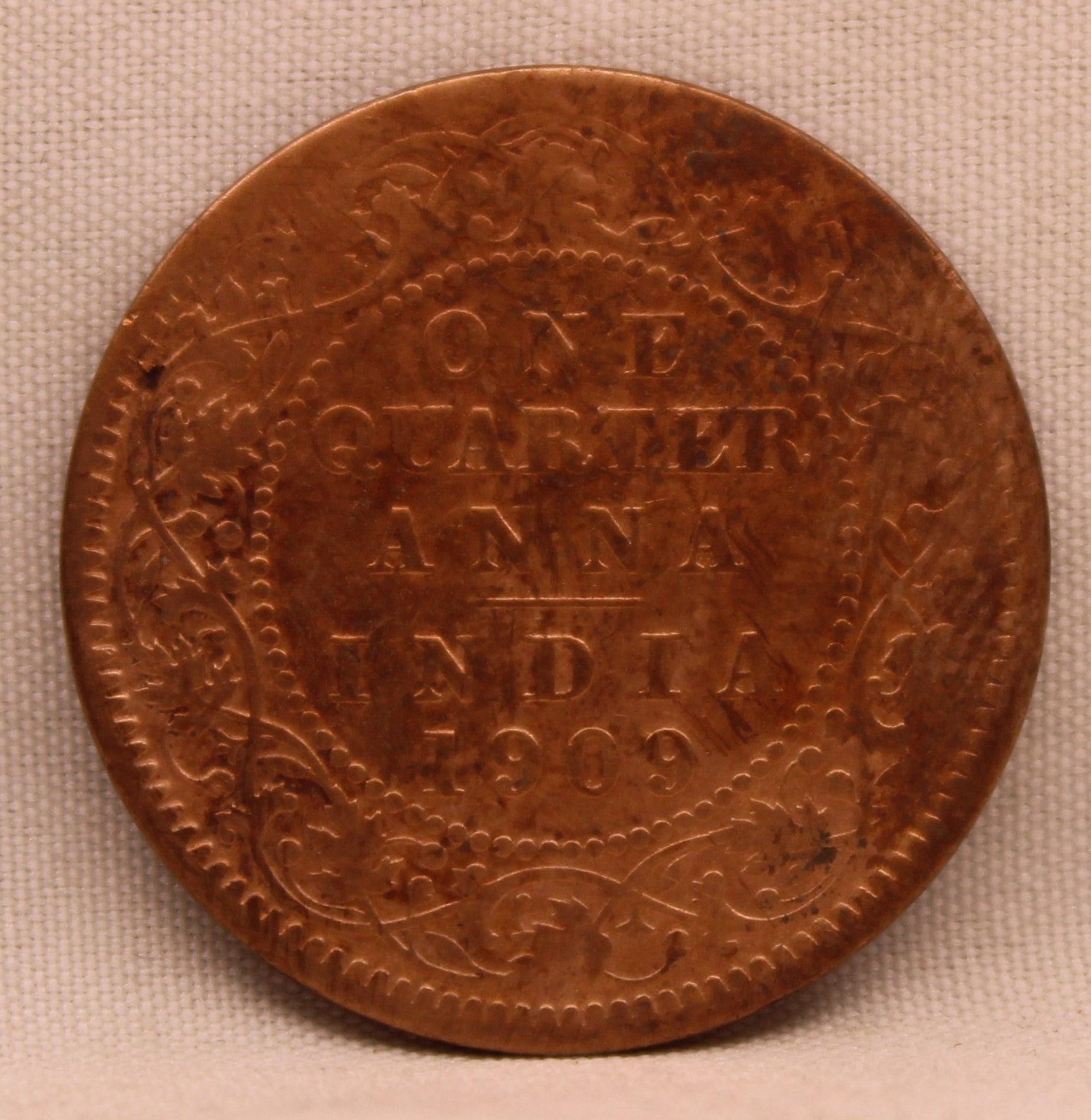 1/4 Anna Coin of King Edward VII of Calcutta Mint of 1909 Copper