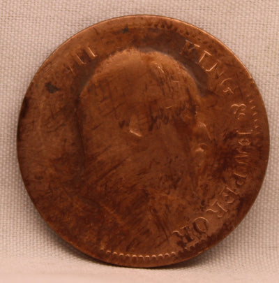 1/4 Anna Coin of King Edward VII of Calcutta Mint of 1909 Copper