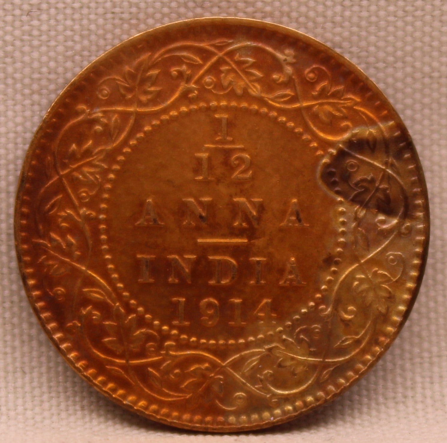 1\12 Anna 1914 George V Bronze coins