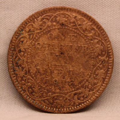 1/4 Anna Coin of King George V of Calcutta Mint of 1916 Bronze