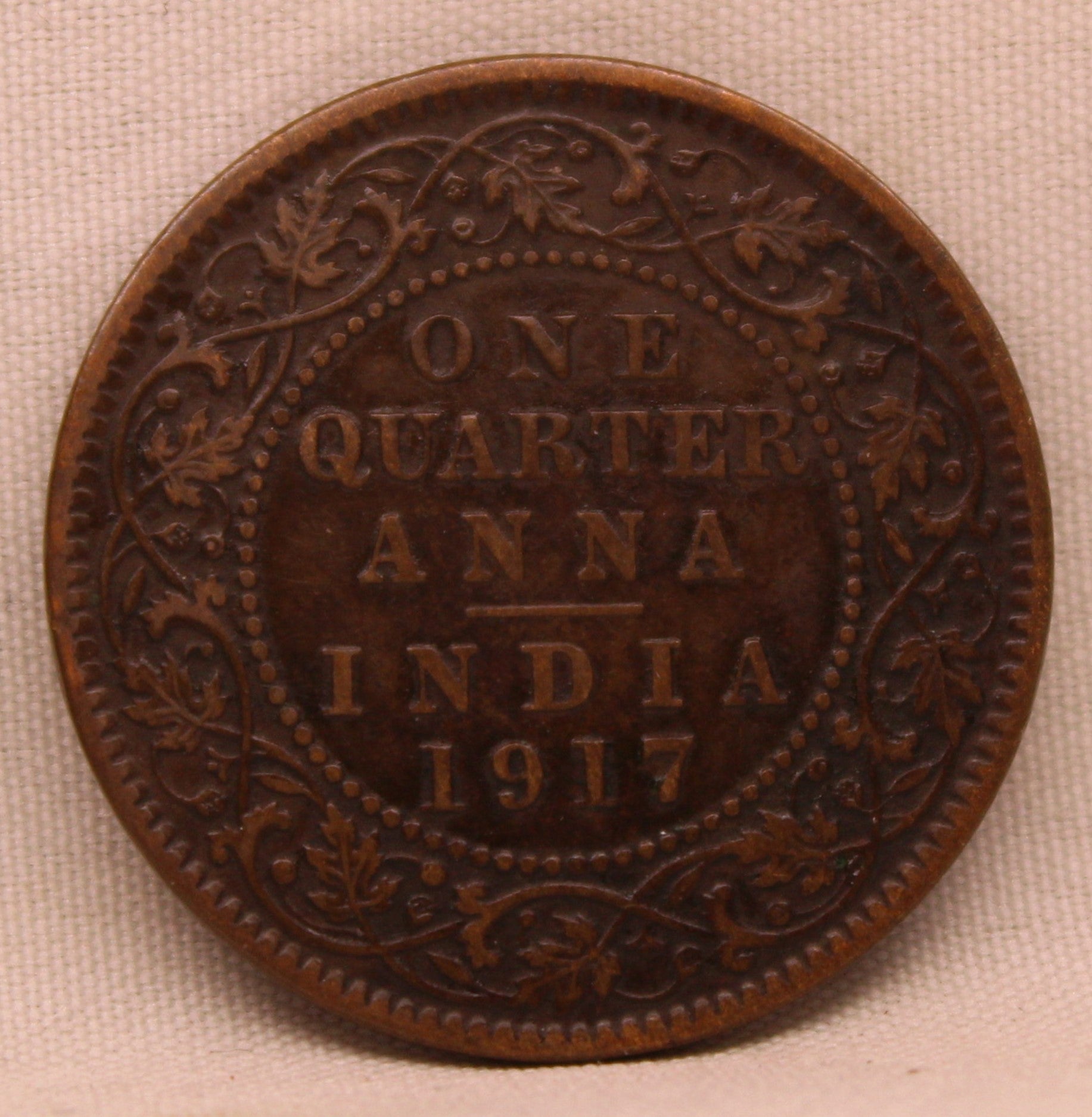 1/4 Anna Coin of King George V of Calcutta Mint of 1917 Bronze