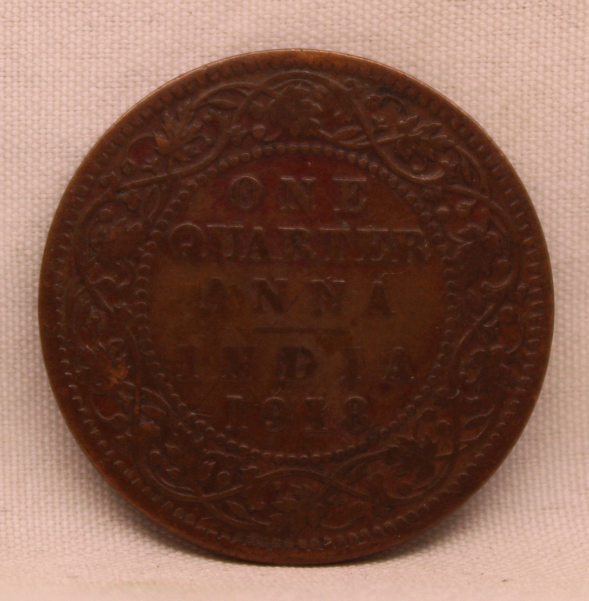 1/4 Anna Coin of King George V of Calcutta Mint of 1918 Bronze