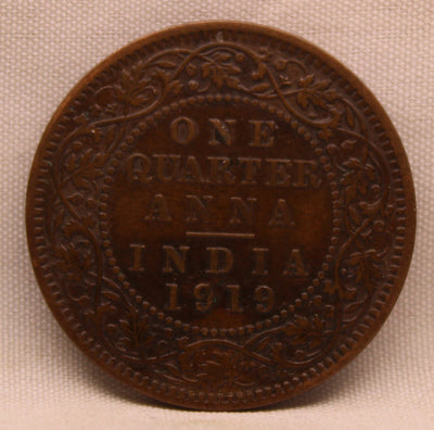 1/4 Anna Coin of King George V of Calcutta Mint of 1919 Bronze