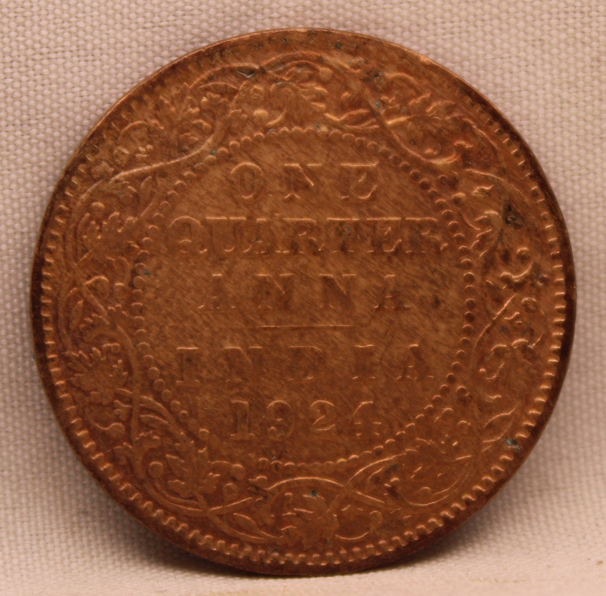 1/4 Anna Coin of King George V of Calcutta Mint of 1924 Bronze