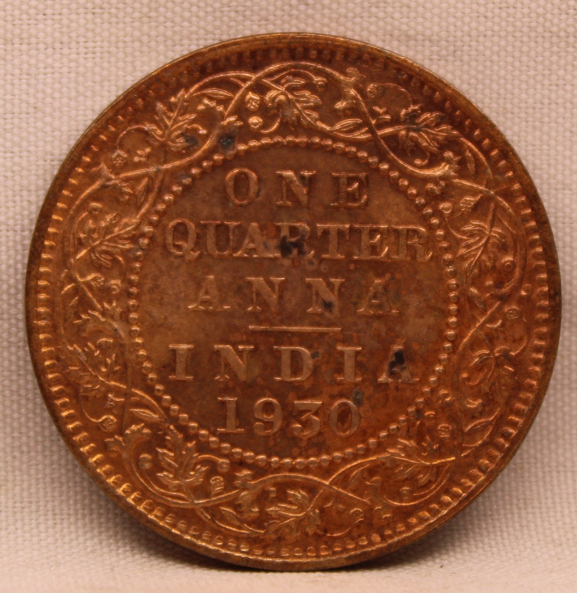 1/4 Anna Coin of King George V of Calcutta Mint of 1930 Bronze