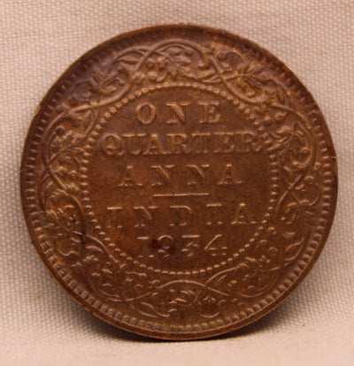 1/4 Anna Coin of King George V of Calcutta Mint of 1934 Bronze