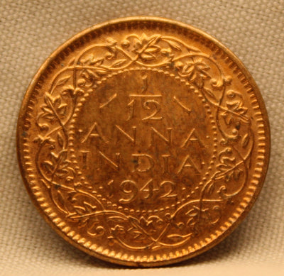 1/12 Anna Coin of King George VI of Bombay Mint of 1942 Copper-Nickel