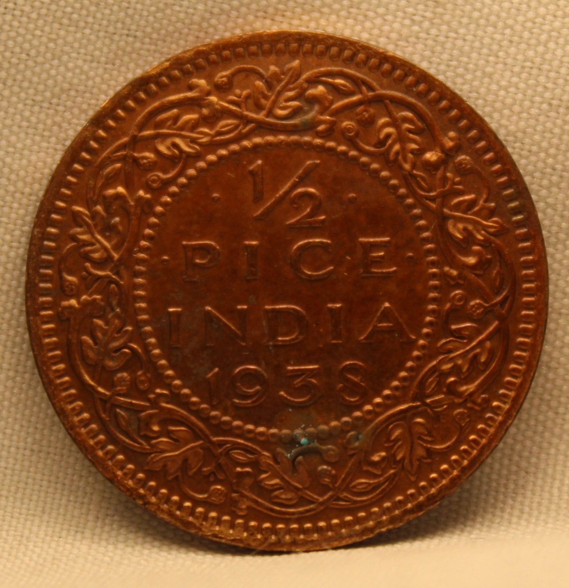 1/2 Pice Coin of King George VI of Calcutta Mint of 1938 Bronze