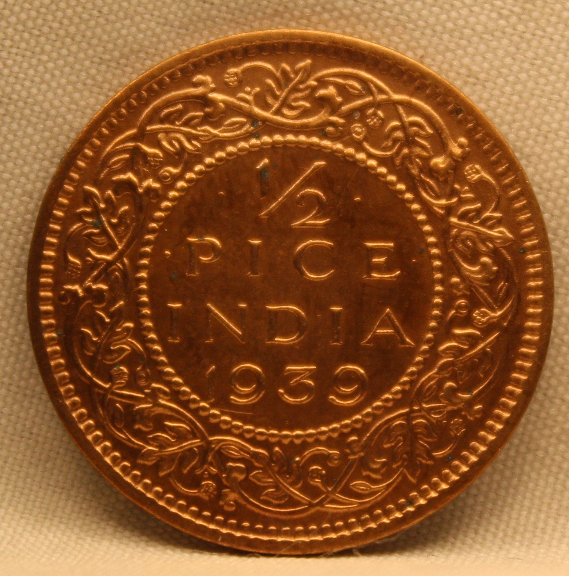 1/2 Pice Coin of King George VI of Calcutta Mint of 1939 Bronze