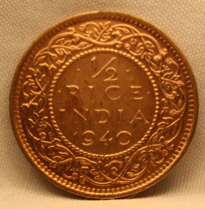 1/2 Pice Coin of King George VI of Calcutta Mint of 1940 Bronze