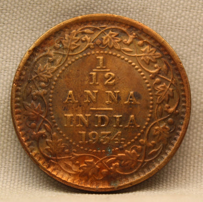 1\12 Anna 1934 George V Bronze coins