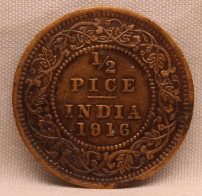 Half Pice 1916 George V coins