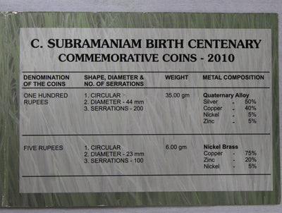 C.Subramaniam Birth Centenary Commemorative Coin- 2010 - Mumbai