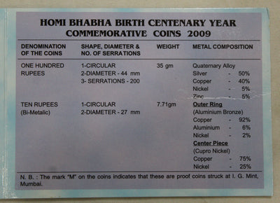 100 Rs Homi Bhabha Birth Centenary Year Commemorative Coins - 2009 - Mumbai